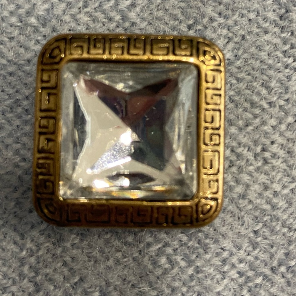 4 Gold-Tone, Scolled Design Surrounds with Clear Crystal Button Covers - Picture 4 of 7